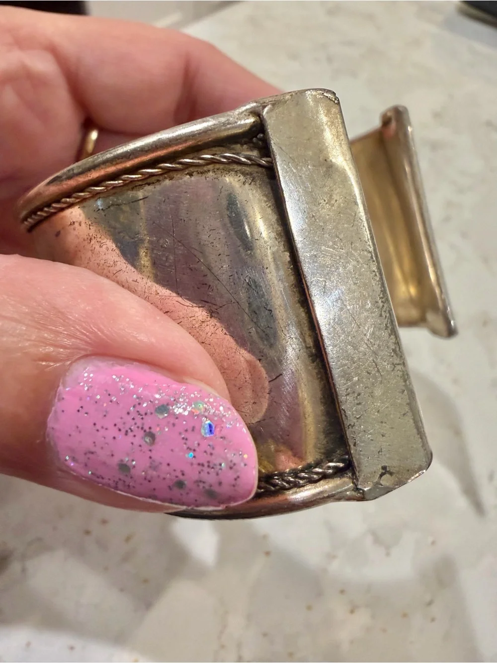 Silver-Tone Cuff Bracelet with Bright Blue Stone